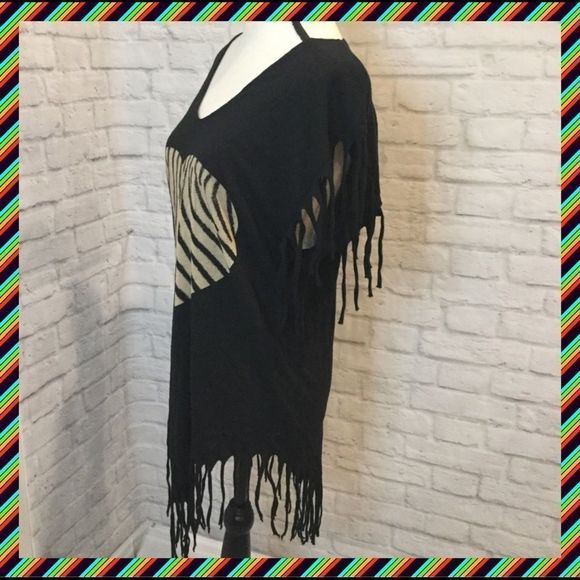 NWOT, Wildfox Oversized Fringe Tunic with Zebra Print Heart: Fits XS-M - Picture 5 of 7